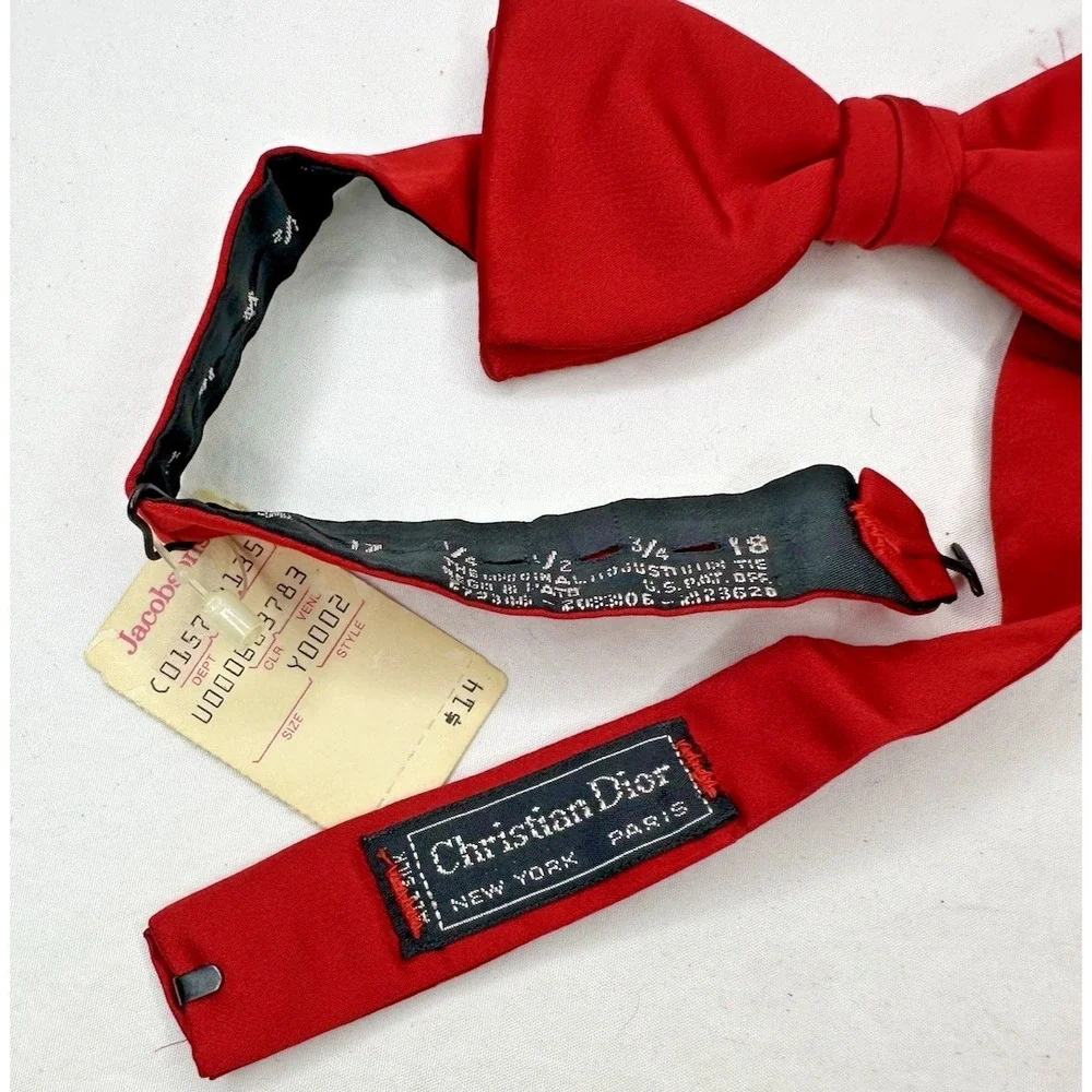 Christian Dior Men's Red Silk Bow Tie Vtg Up to 18 in Jacobsons New Old Stock